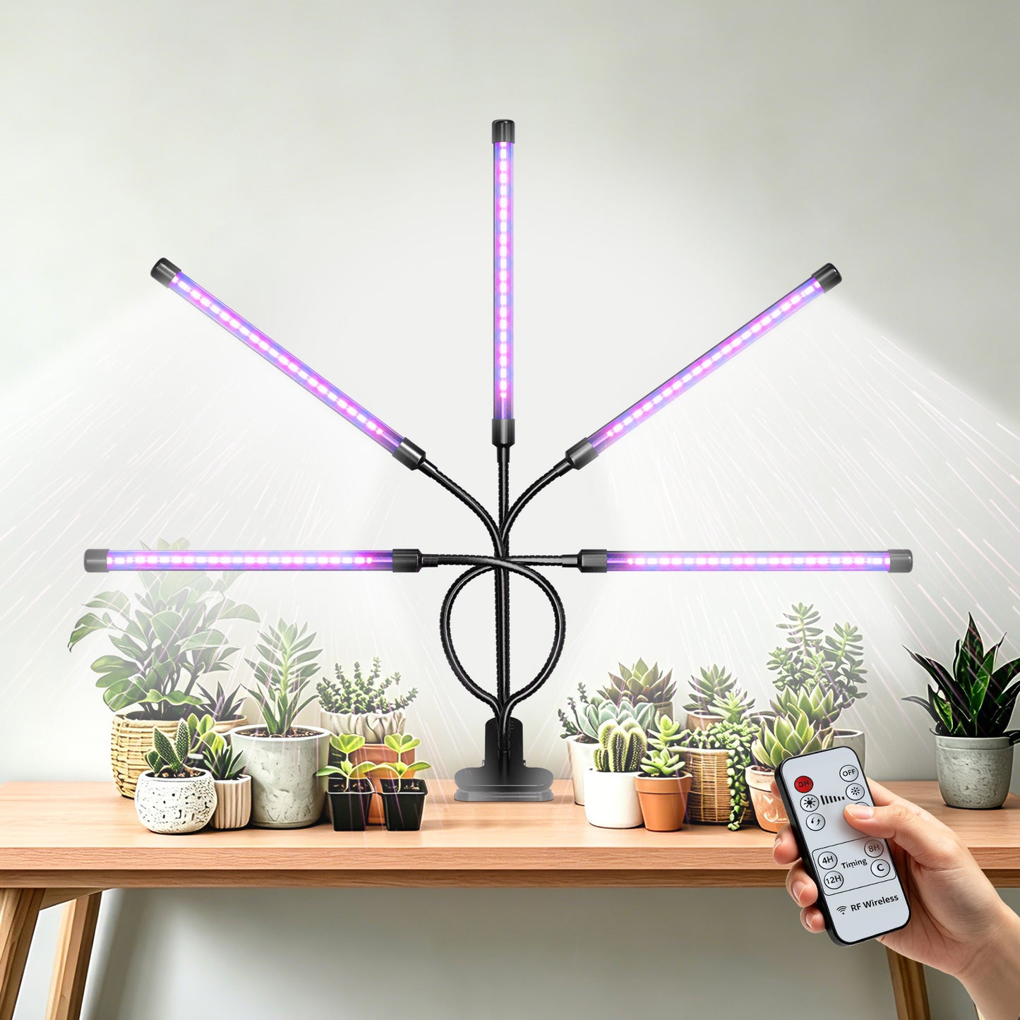 Luz de cultivo LED con pinza, mando a distancia y temporizador