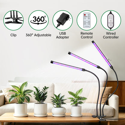 Nanolux 3-head clip-on grow light with adjustable arms and remote control